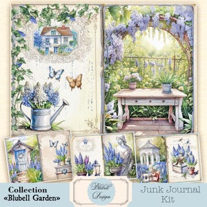 papier digital vintage " Blubell Garden" scrapbooking kit junk journal téléchargement numérique imprimable art digital
