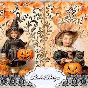 Kit papiers imprimés Halloween et magie  "Gentils sorciers " kit junk journal scrapbooking