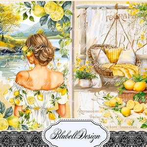 papier digital nature champêtre  " Limonade" scrapbooking kit junk journal téléchargement numérique imprimable