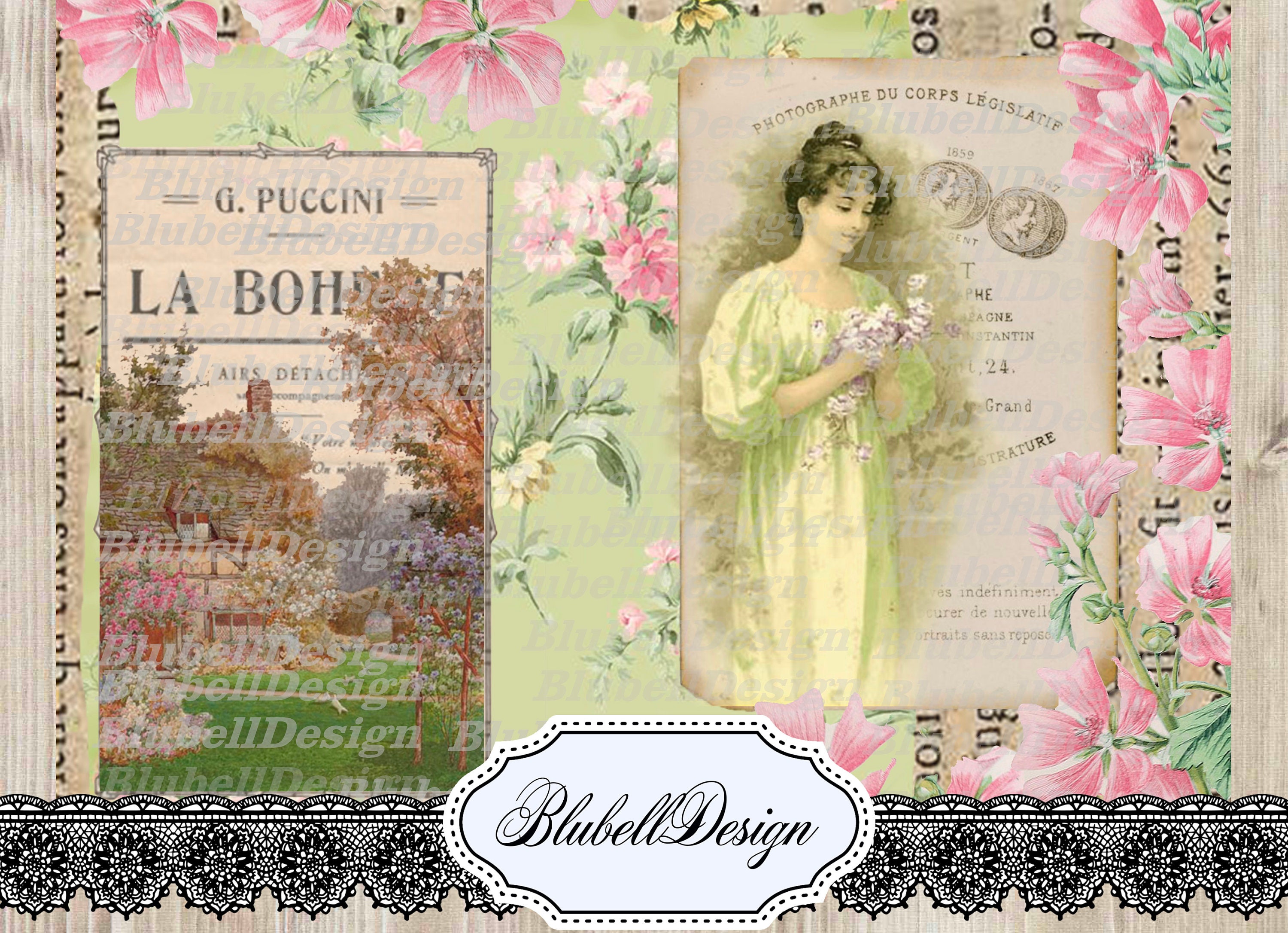 Shabby Chic Digital Papers "rose Garden" Scrapbooking Junk Journal Kit ...
