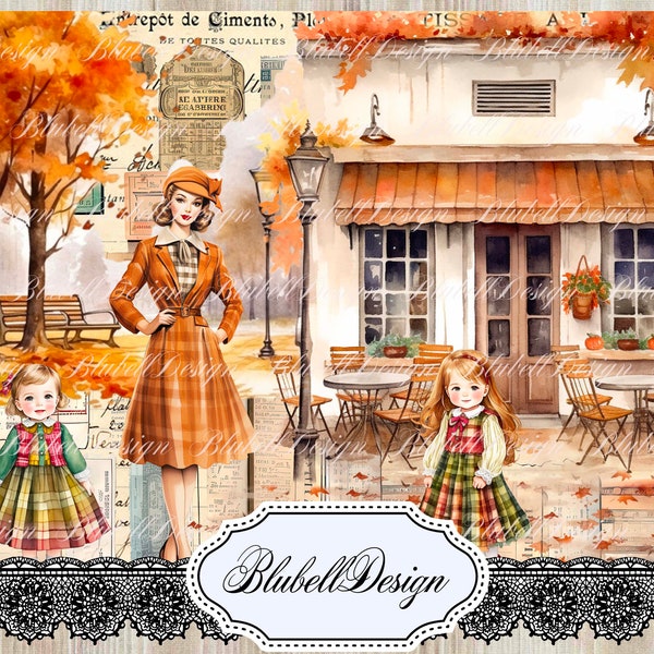 Vintage-Digitalpapier „Sweet Autumn“, Scrapbooking-Kit, Junk-Journal, druckbarer digitaler Download