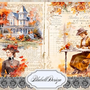 Kit papiers imprimés victorien  "Automne victorien " kit junk journal scrapbooking