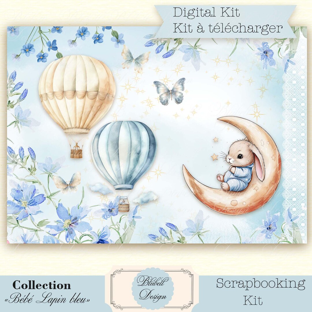 Blue Paper Rabbit Guy Digital Paper Babies