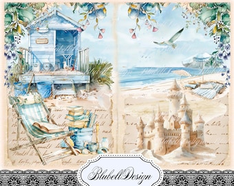 Summer Holiday Digital Paper "North Sea" Scrapbook Junk Journal Kit Printable Digital Download