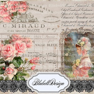 kit papiers imprimés vintage "Je pense à toi" scrapbooking kit junk journal