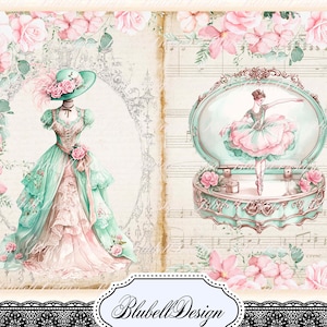Shabby pastel bedrukt papierpakket "Mint" junk journal scrapbookingpapierpakket