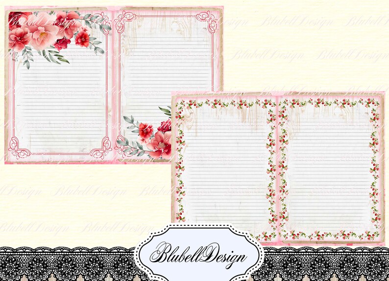 papier digital rétro champêtre Rouge & sucrée scrapbooking kit junk journal téléchargement numérique imprimable image 7