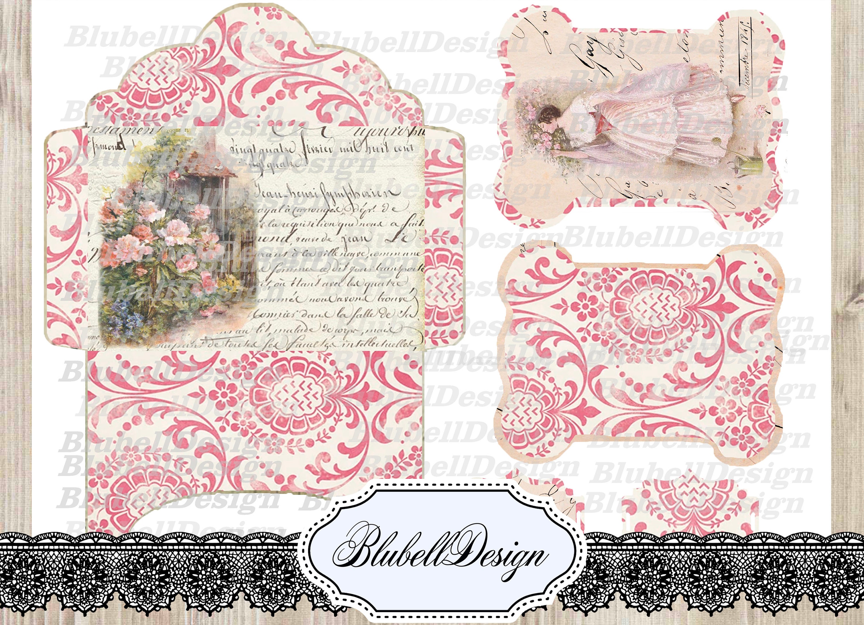 Shabby Chic Digital Papers "rose Garden" Scrapbooking Junk Journal Kit ...