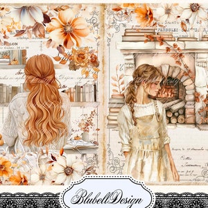 Kit papiers imprimés "Après-midi d'Automne" kit junk journal papiers scrapbooking