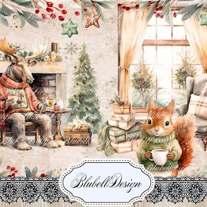 lindo papel digital navideño "Pequeños animales navideños" kit de scrapbooking diario basura descarga digital imprimible