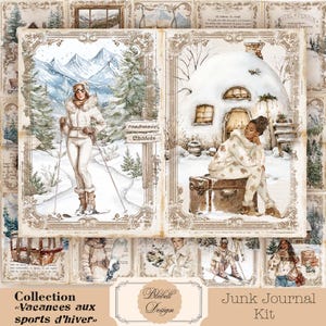 Kit papiers imprimés vintage "Vacances aux sports d'hiver" kit junk journal papiers scrapbooking