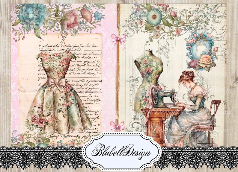 Victorian printed paper kit at the seamstress junk journal scrapbooking kit image 1