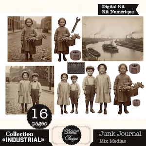 Kit de scrapbooking con papel digital grunge "Industrial Mix Media", diario basura