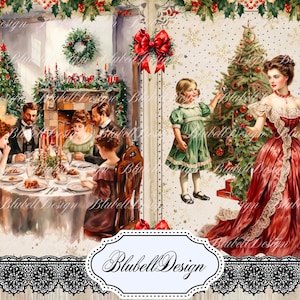 Kit papiers imprimés victorien  "Noël au manoir " kit junk journal scrapbooking