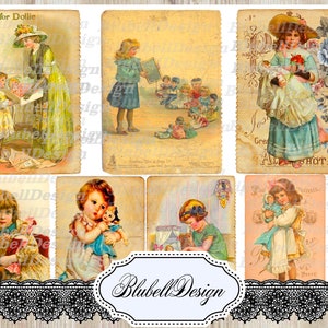 papiers numériques vintage "Ma poupée préférée" scrapbooking junk journal kit téléchargement numérique imprimable papier digital