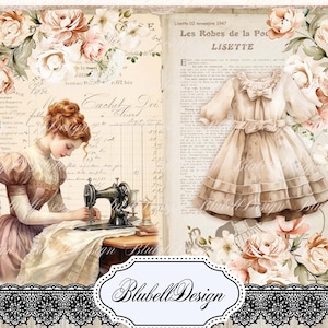 papier digital vintage " Passion couture" scrapbooking kit junk journal téléchargement numérique imprimable