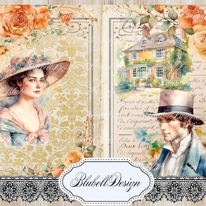 Kit papiers imprimés victoriens  "Romance victorienne " kit junk journal scrapbooking