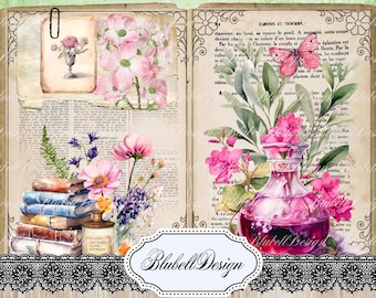 Vintage botanical printed paper kit "The Botanist Gardener" junk journal scrapbooking kit