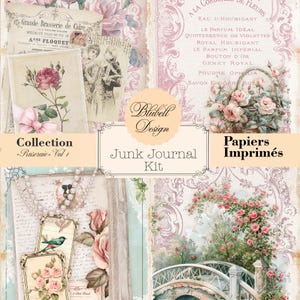 Kit papiers imprimés shabby "Roseraie" VOL 1 kit junk journal papier scrapbooking