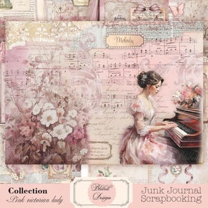 Kit papiers imprimés shabby sale "Pink victorian lady" kit junk journal papier scrapbooking