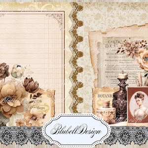 papier digital vintage palette de couleur neutre "De lin et de coton" scrapbooking kit junk journal téléchargement numérique imprimable