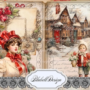 papier digital noël victorien "Temps des Fêtes " scrapbooking kit junk journal téléchargement numérique imprimable