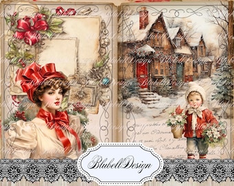 victorian christmas digital paper "Holiday Time" scrapbooking kit junk journal digital download printable