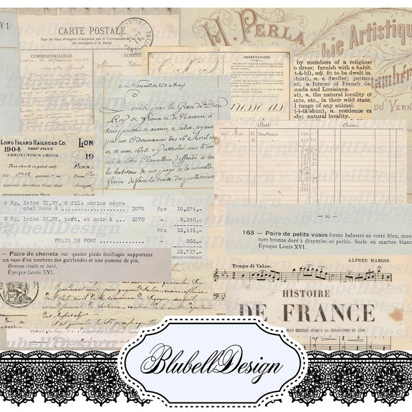 Kit papiers imprimés vintage  "Collage bouts de papiers" kit junk journal scrapbooking