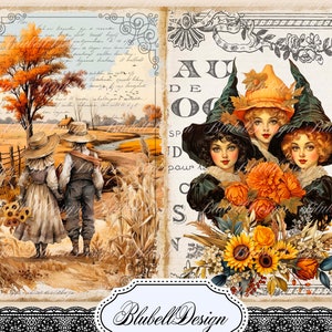Kit papiers imprimés vintage "Halloween à la campagne" kit junk journal papiers scrapbooking