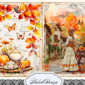 Kit papiers imprimés vintage "Balade Automnale" kit junk journal papiers scrapbooking