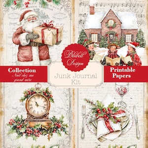 Vintage-Digitalpapier „Weihnachten bei Oma“, Scrapbooking-Kit, Junk-Journal, druckbarer digitaler Download