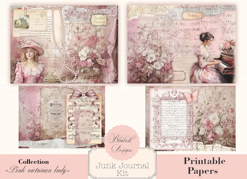 Shabby Chic Digital Paper "pink Victorian Lady" Scrapbooking Kit Junk ...