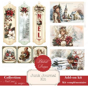papier digital  KIT COMPLEMENTAIRE "Noël sous la neige " scrapbooking kit junk journal téléchargement numérique imprimable