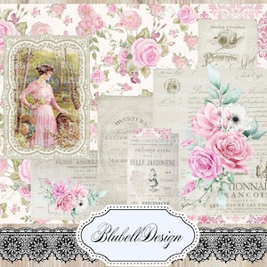 papiers numériques shabby  "Eden" scrapbooking junk journal kit téléchargement numérique imprimable papier digital