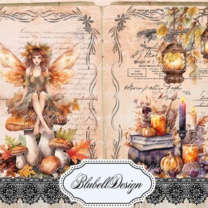 papier digital vintage d'automne "Demoiselle Nature " scrapbooking kit junk journal téléchargement numérique imprimable