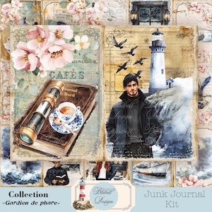 Kit papiers imprimés "Gardien de phare" kit junk journal papier scrapbooking