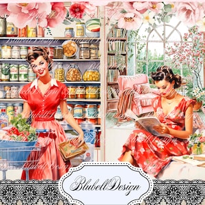 Vintage bedrukte papieren kit "Housewife's Journal" junk journal paper scrapbooking planning kit