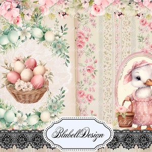 Kit de papel impresso em pastel vintage "Pretty Easter holidays" kit de papel para scrapbooking de diário de lixo