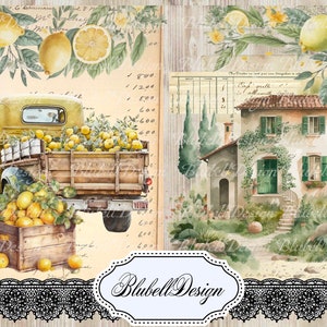 vintage digitaal papier "The House of Lemon Trees" scrapbooking junk journal kit digitale download printbaar digitaal papier