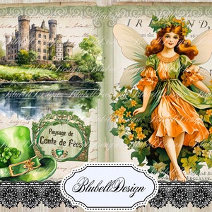 papier digital " Fées d'Irlande" scrapbooking kit junk journal téléchargement numérique imprimable