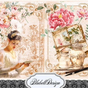 papier digital vintage  " Journal d'une Lady " scrapbooking kit junk journal téléchargement numérique imprimable