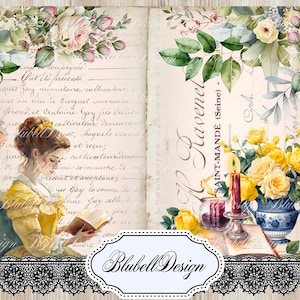 Carta digitale vittoriana "Angolo lettura" scrapbooking kit diario spazzatura download digitale stampabile