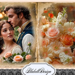 papier digital victorien " Histoires d'Amour " scrapbooking kit junk journal téléchargement numérique imprimable