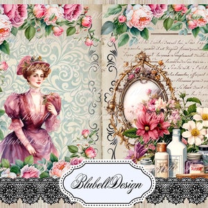 Kit papiers imprimés victoriens  "Mise en beauté " kit junk journal scrapbooking
