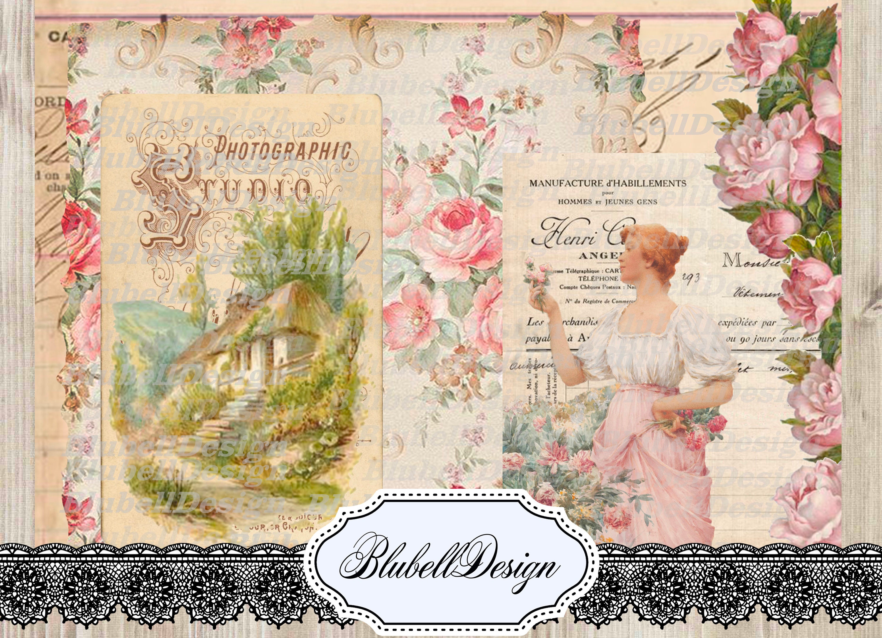 Shabby Chic Digital Papers "rose Garden" Scrapbooking Junk Journal Kit ...