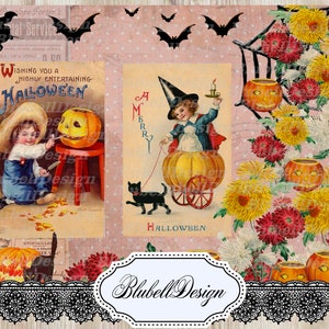 Kit 4 papiers imprimés Halloween  junk journal kit scrapbooking