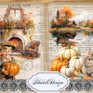 papier digital vintage d'automne "La ferme aux potirons " scrapbooking kit junk journal téléchargement numérique imprimable