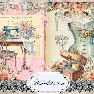 Victorian printed paper kit at the seamstress junk journal scrapbooking kit image 7