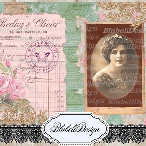 papier digital vintage  "Bouquet de roses" scrapbooking junk journal kit téléchargement numérique imprimable papier digital