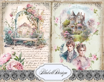 Victorian digital paper &quot;Week-end au Manoir&quot; scrapbooking junk journal kit printable digital download digital paper